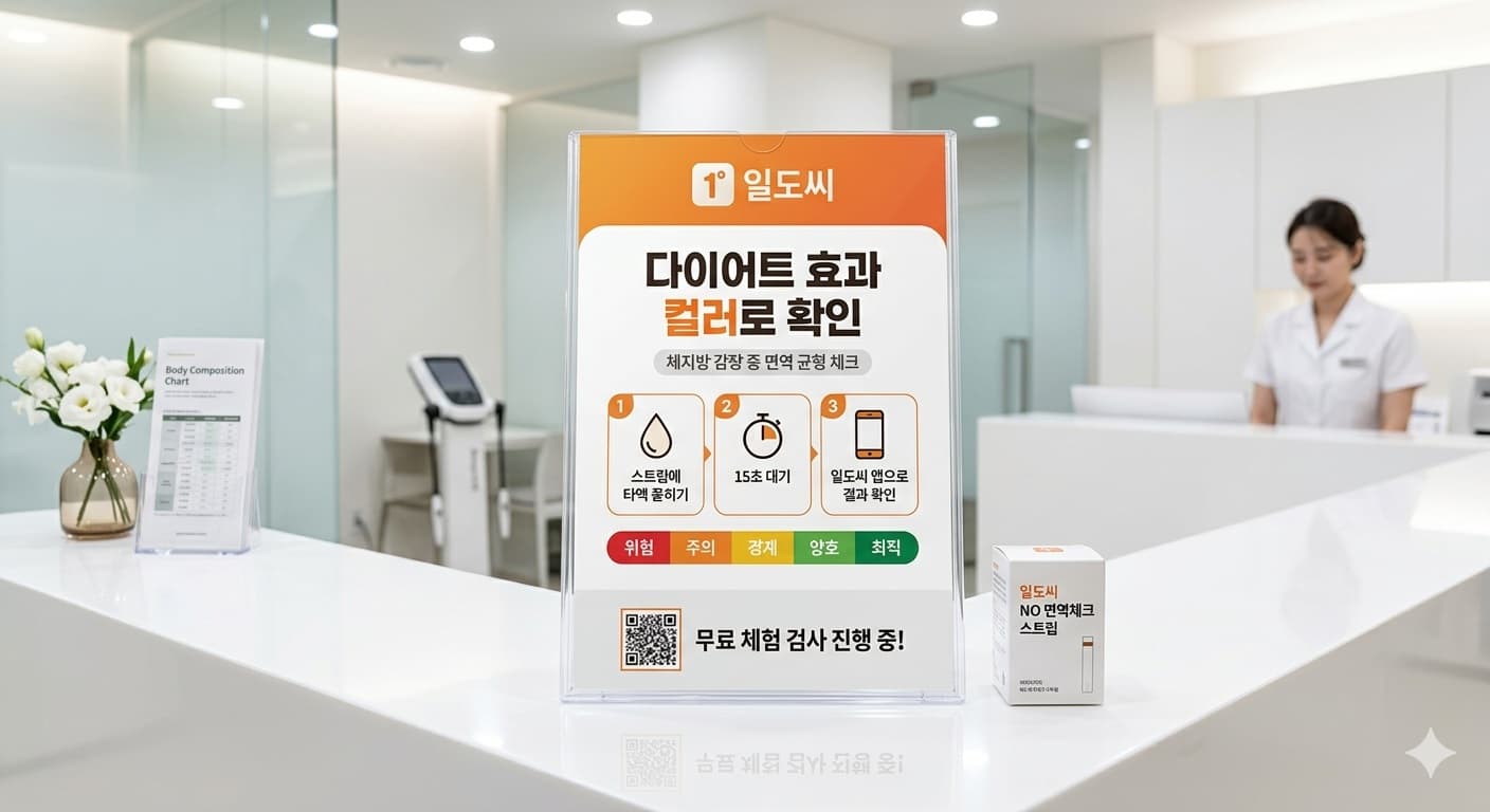 다이어트 클리닉에 비치된 일도씨 케톤·대사 체크 스트립 안내문